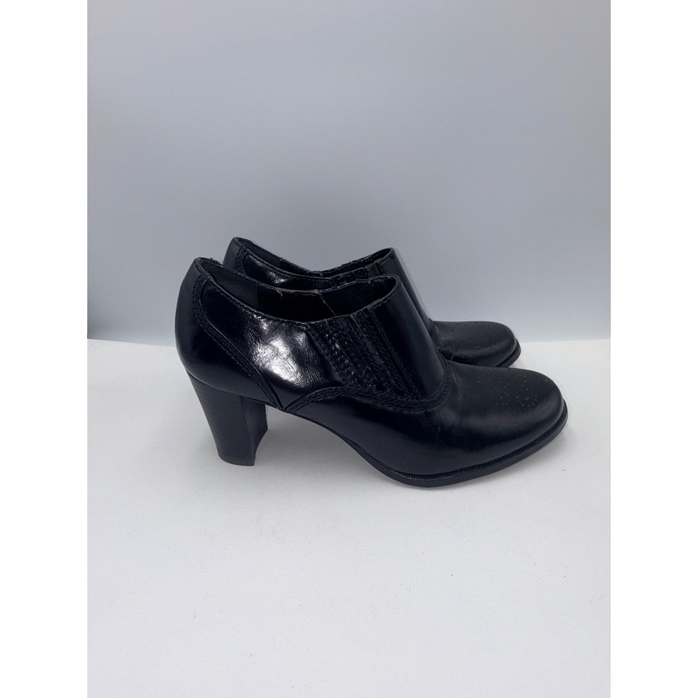 Etienne Aigner Leather Shooties Womens 7.5 Black Brogue Block Heel